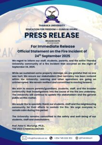Press Release: Tharaka University Official Statement on the Fire Incident of 24th September 2025